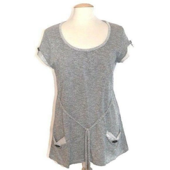 Patrice Breal Gray Belted Tunic Knit Cap Sleeve - Picture 1 of 6
